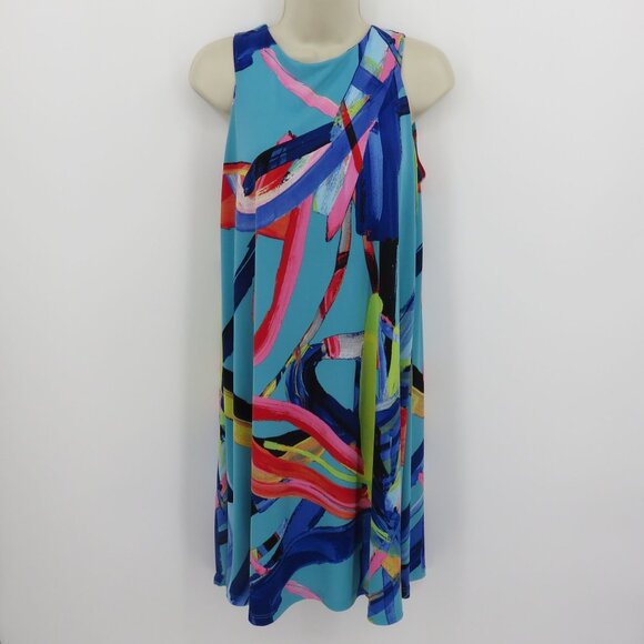 Clara Sunwoo Women Small Blue Multicolor Paint Stroke Sleeveless Sundress Dress - Picture 9 of 9